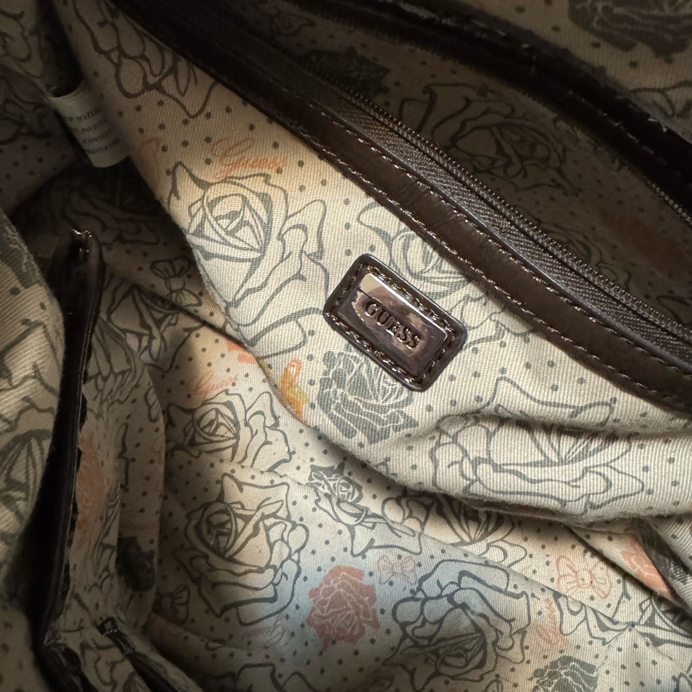 Guess Brown Monogram Satchel with Tan Trim - Picture 5 of 5